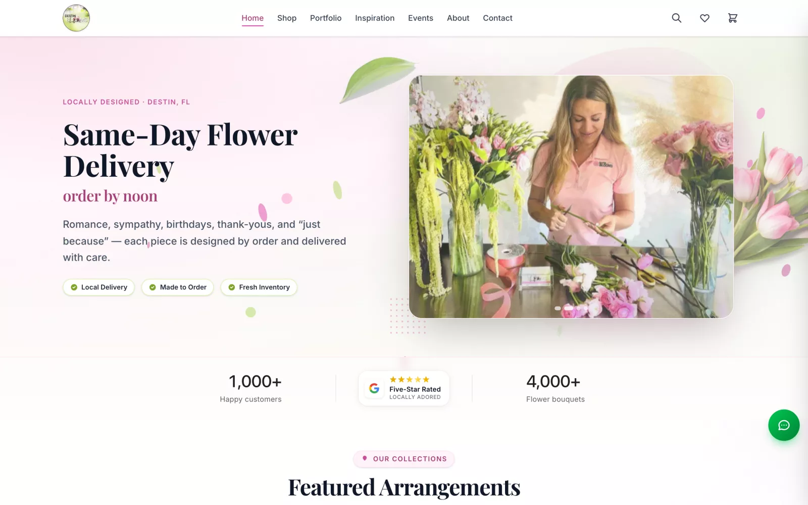 Destin Blooms website, desktop view