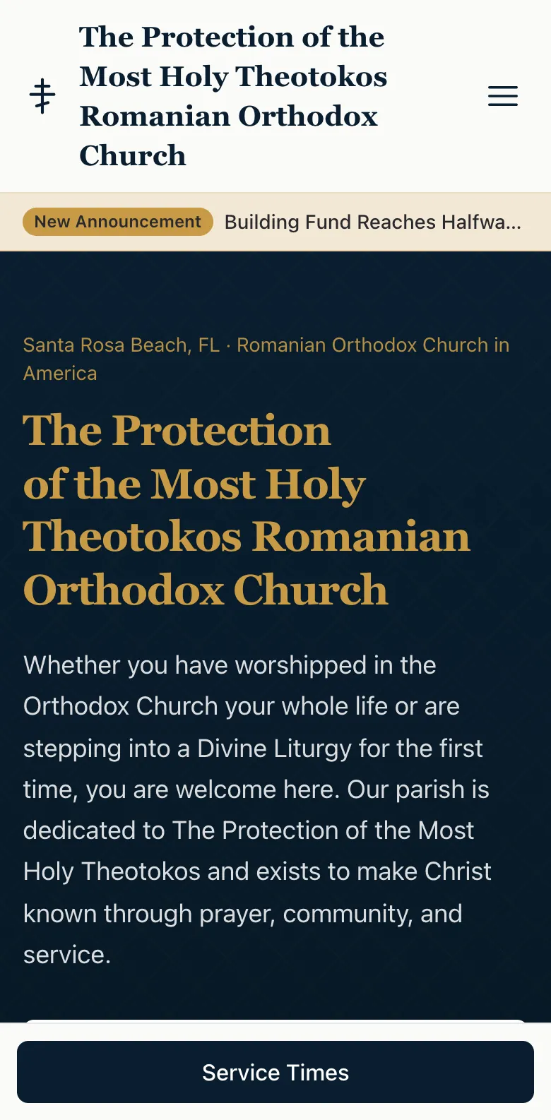 Protection of the Theotokos Romanian Orthodox Church website, mobile view